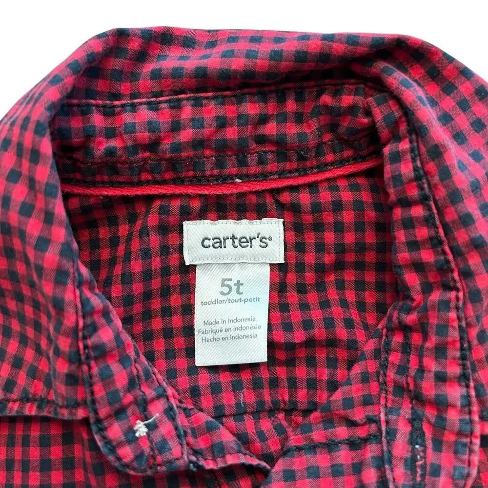 Carters Boys Shirt 5T Red & Black Plaid Longsleeve Button Down School Church (2)